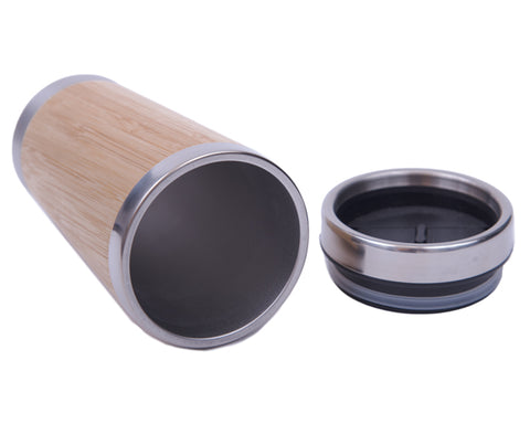TERMO DE ACERO INOXIDABLE CON BAMBÚ DE 445 ML ALLEN A2704