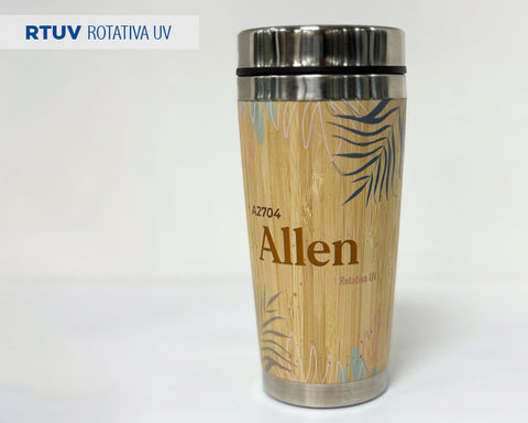 TERMO DE ACERO INOXIDABLE CON BAMBÚ DE 445 ML ALLEN A2704