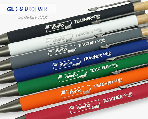 BOLIGRAFO DE ALUMINIO CON BOTON DE BAMBU TEACHER A2989