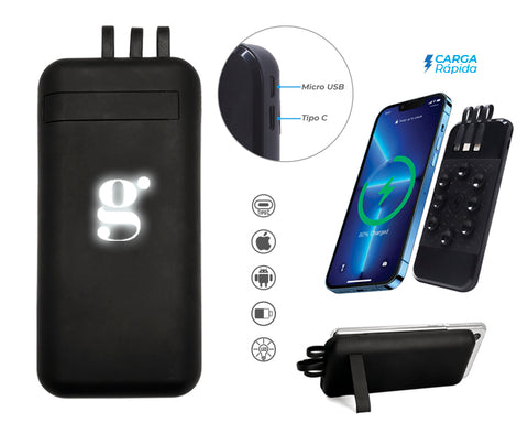 BATERÍA PORTÁTIL CON VENTOSAS 3 EN 1 DE CARGA RÁPIDA CON LUZ CAP 10000 mAh BINGO A3003