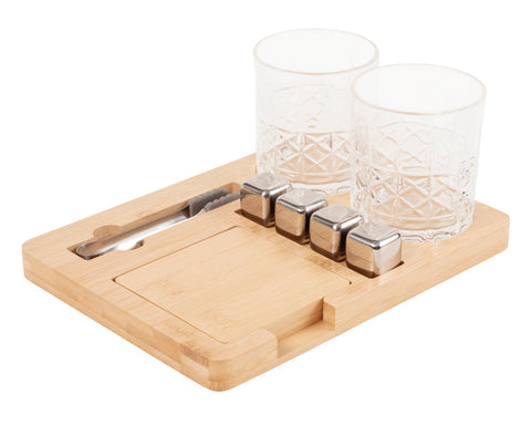 SET PARA WHISKY DE BAMBÚ VIDRIO Y ACERO INOXIDABLE CHICAGO A3033