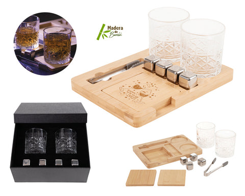 SET PARA WHISKY DE BAMBÚ VIDRIO Y ACERO INOXIDABLE CHICAGO A3033