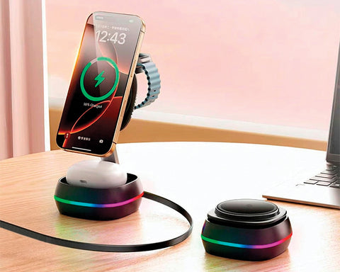 CARGADOR INALÁMBRICO DE CARGA RÁPIDA 3 EN 1 CON LUZ UFO A3058