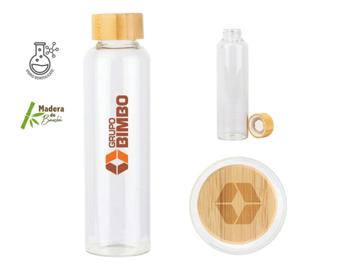 CILINDRO DE VIDRIO BOROSILICATO CON TAPA DE BAMBÚ 600 ML NATURALLS A3148