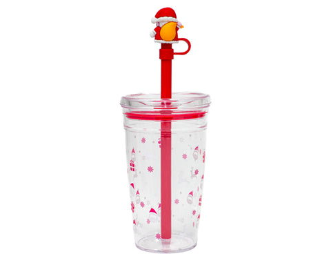 VASO DE PLÁSTICO DE 450 ML CON POPOTE DE SANTA CLAUS NOEL A3191