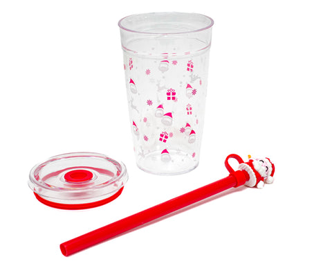 VASO DE PLÁSTICO DE 450 ML CON POPOTE DE SANTA CLAUS NOEL A3191