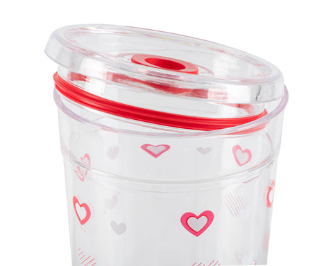 VASO DE PLÁSTICO CON POPOTE DE CORAZÓN DE 450 ML VALENTINE A3204
