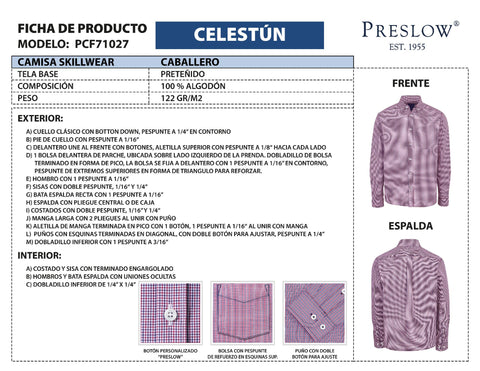 CAMISA CABALLERO CELESTUN PCF71027